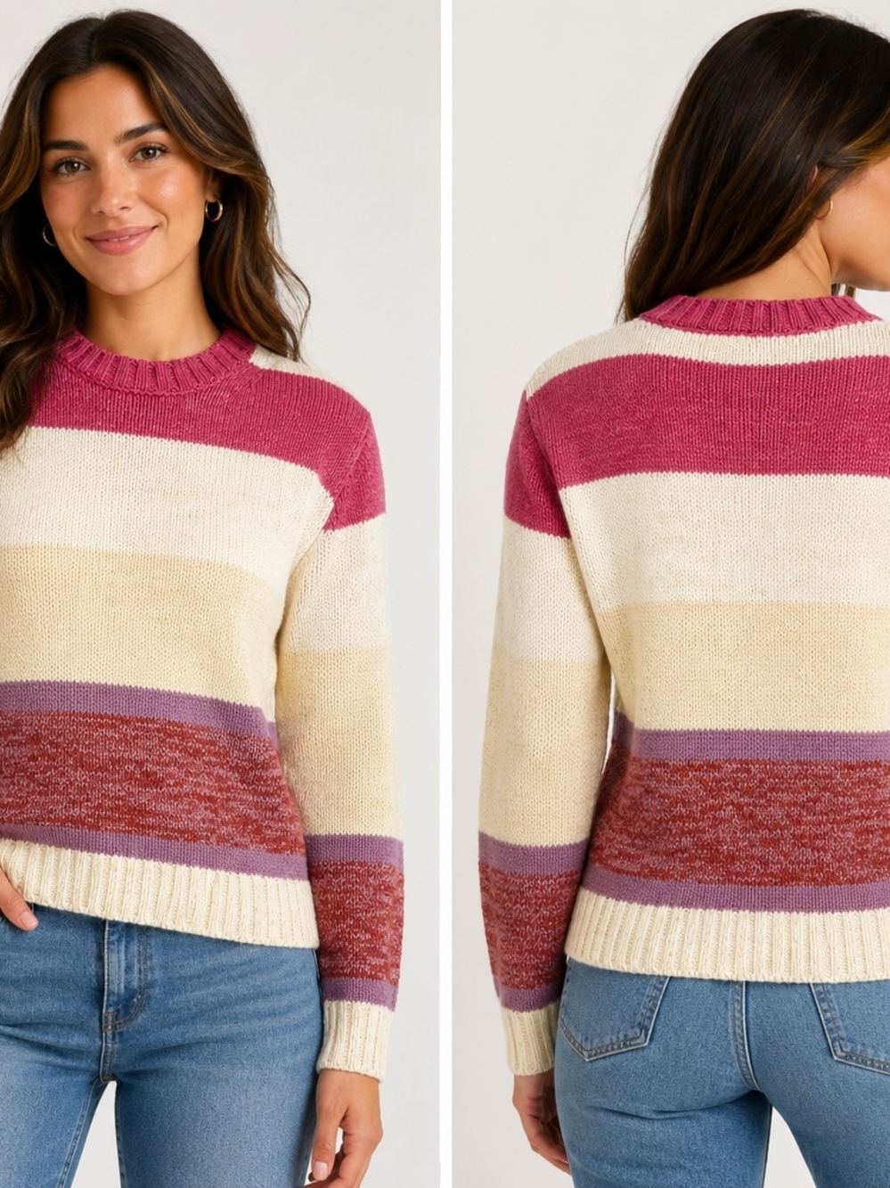 Splendid Striped Crewneck Sweater in Pink, Cream & Mauve